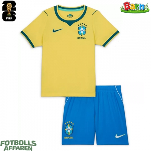 Brasilien Hemmaställ Barn VM 2026 Kortärmad (+ Korta byxor)